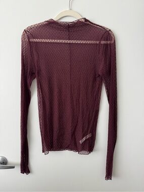 Intimately by Free People Sheer Long-Sleeve Mesh Top in Deep Burgundy